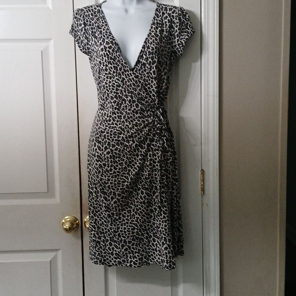 Express black white cheetah animal print wrap dress Sz S GUC